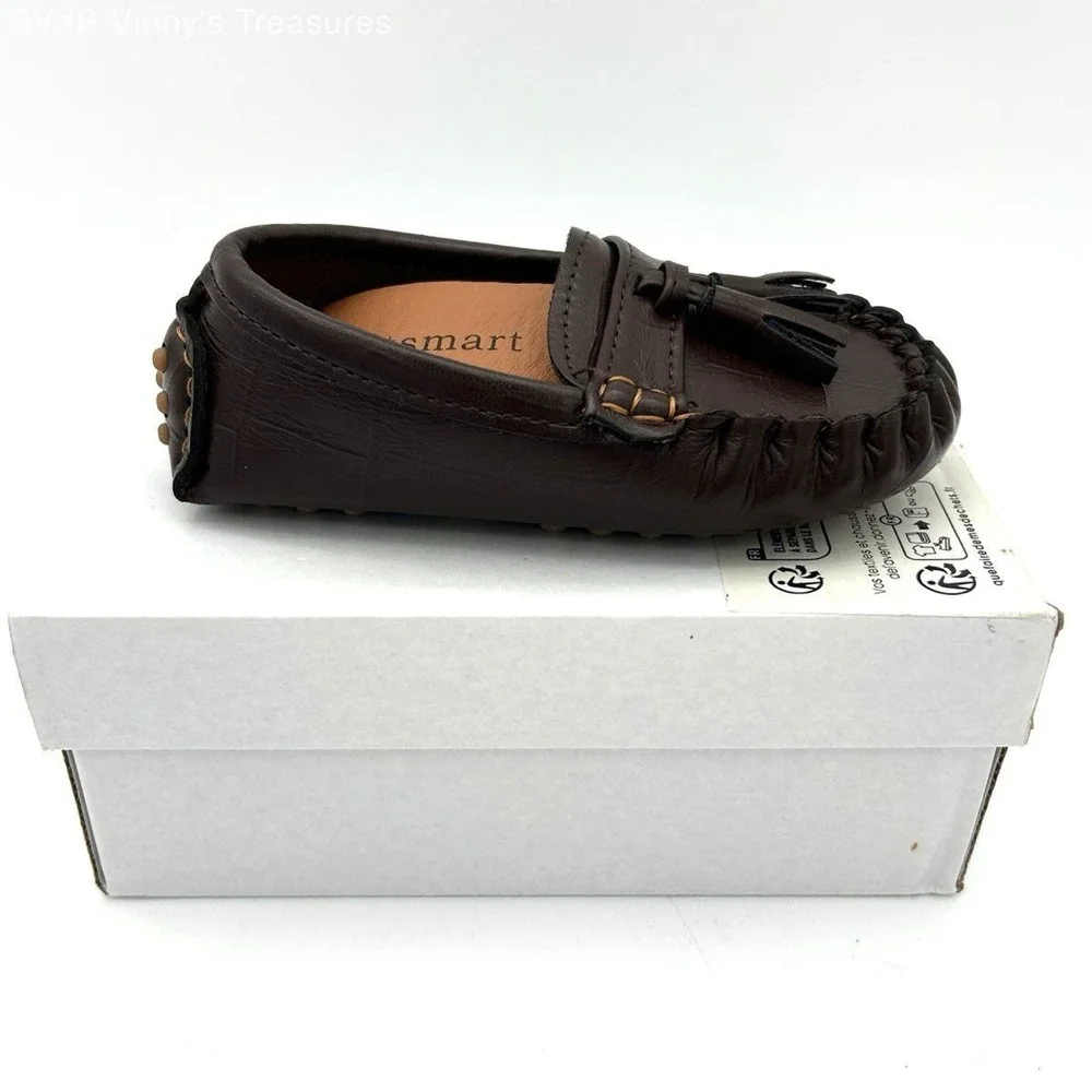 Chitsmart Dark Brown Vegan Leather Tassel Moccasin Loafer Toddler Shoes Size 25